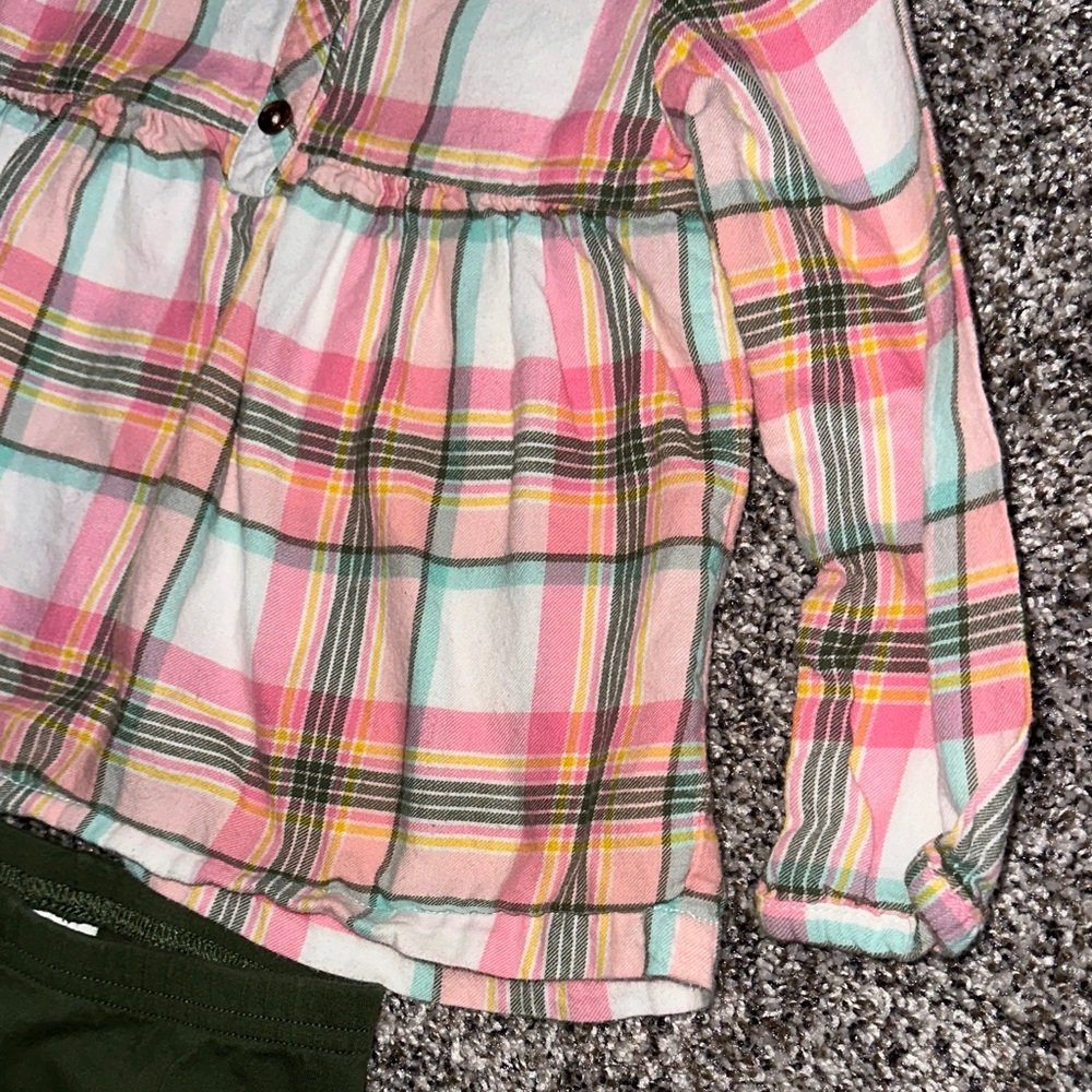 Carter's Pink and Green Plaid Baby Shirt & Matching Green Pants - Picture 6 of 14